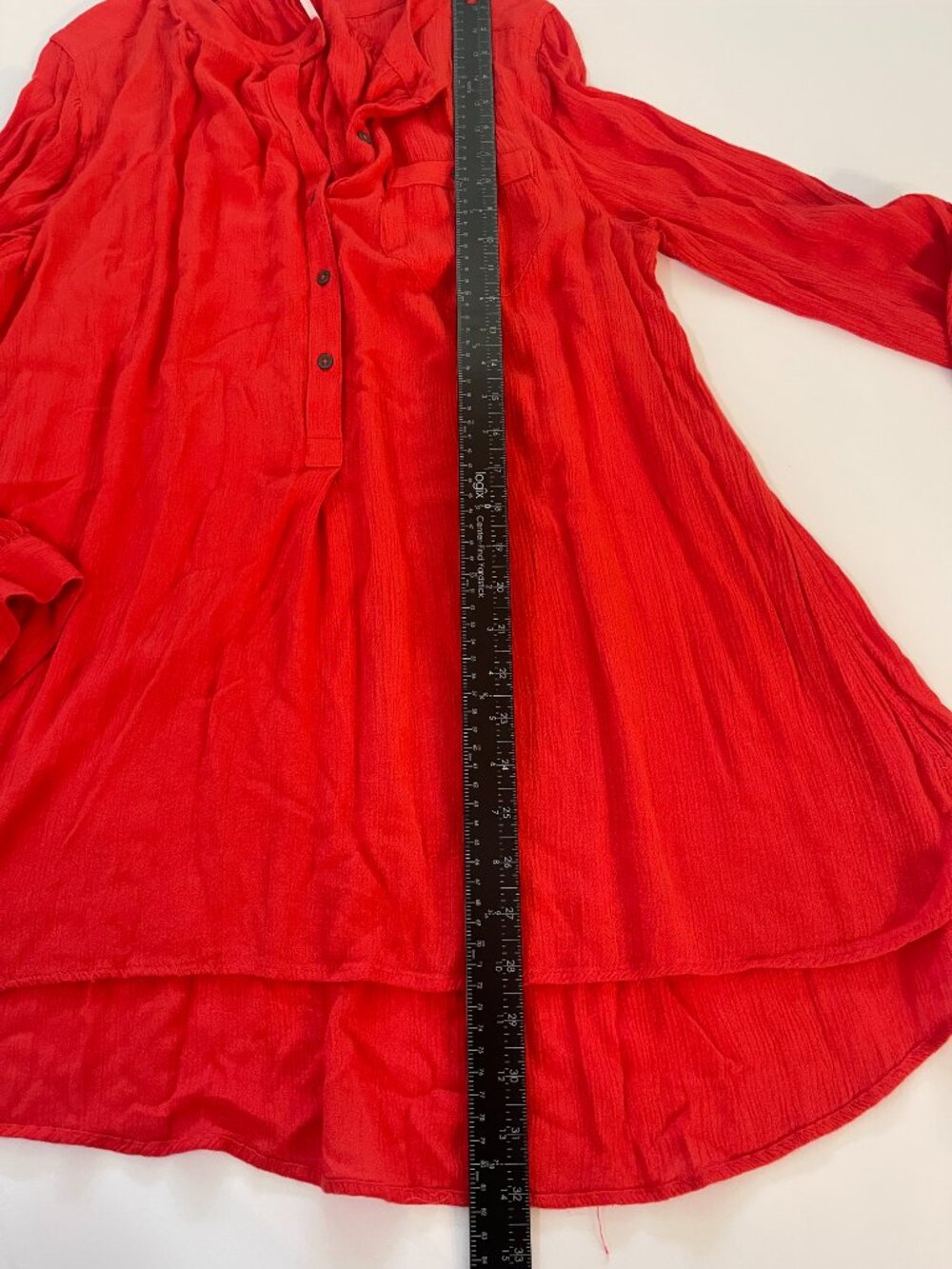 Free People Red Crinkle Rayon Tunic Blouse Size M - Picture 5 of 8